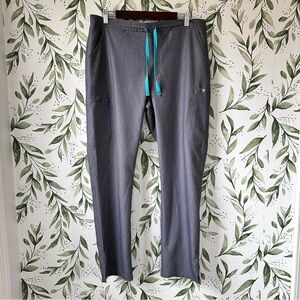 Figs Gray Pants with Teal Drawstring